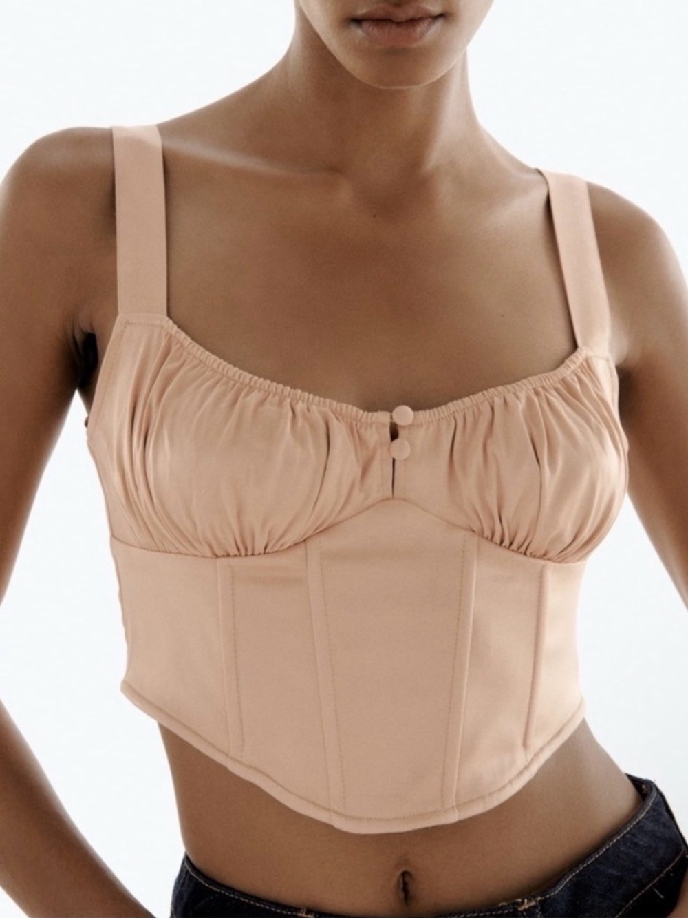 Zara Nude Longline Bustier Crop Top